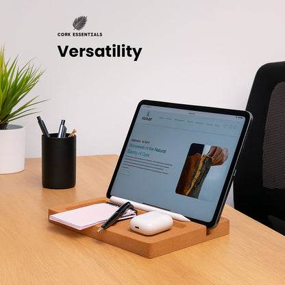 Cork Essentials versatile cork iPad desk organizer setup