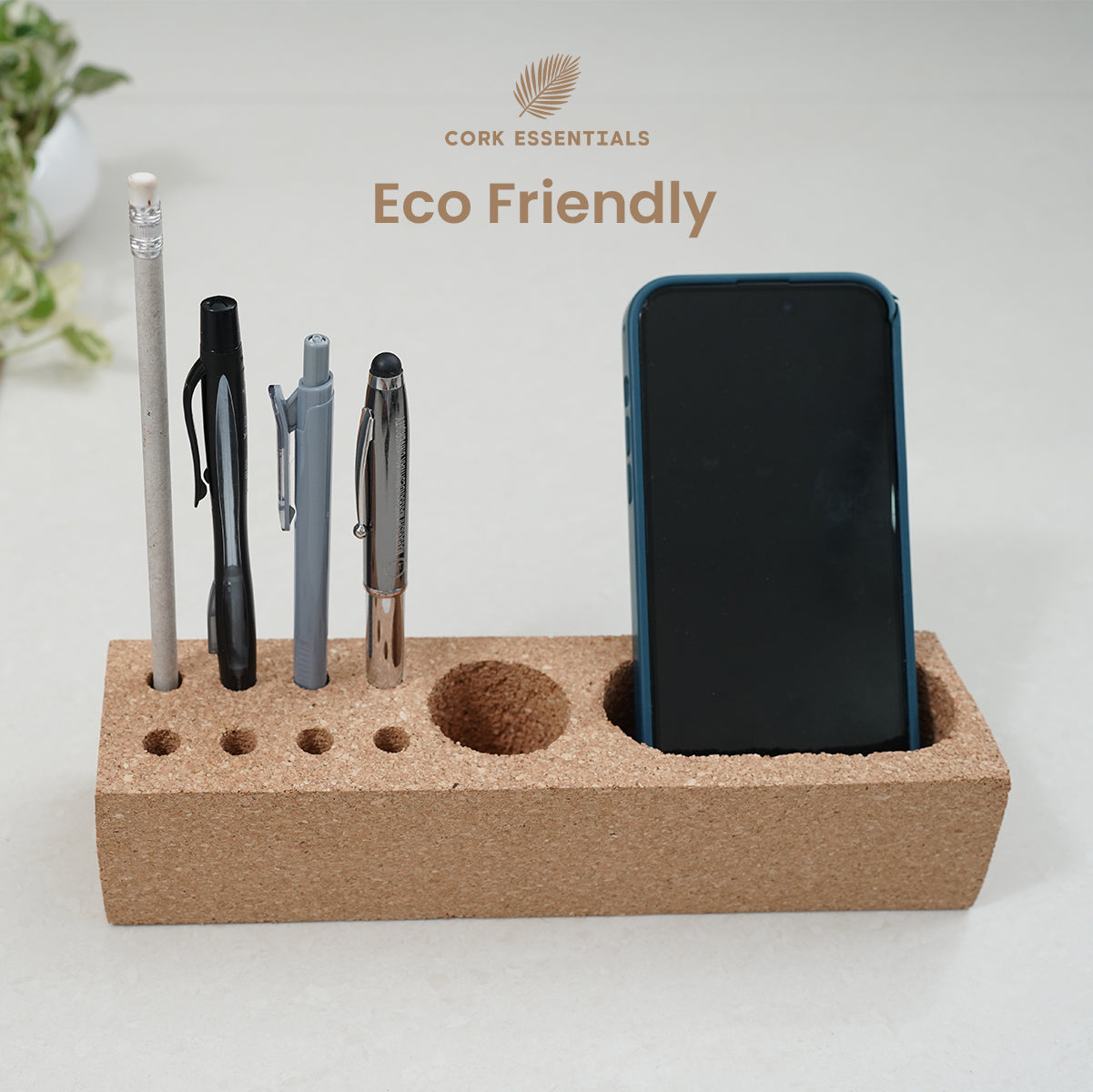 Cork Essentials eco friendly desk organizer with pen