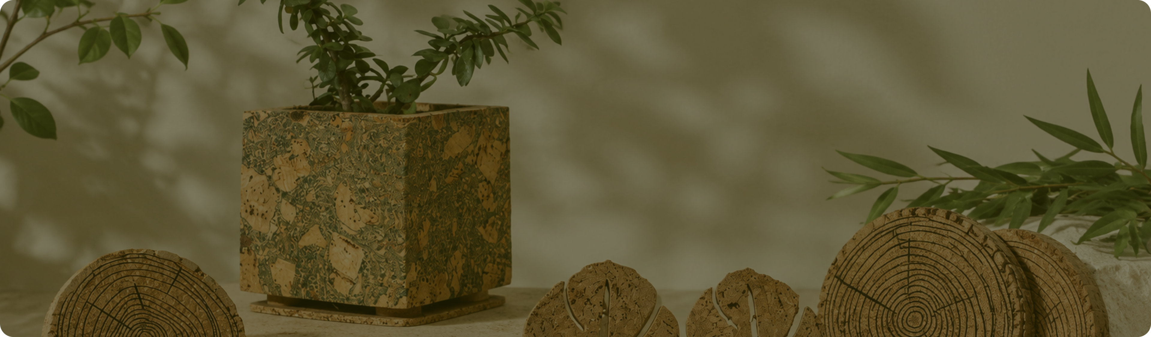 Cork Essentials cork planter and coasters banner