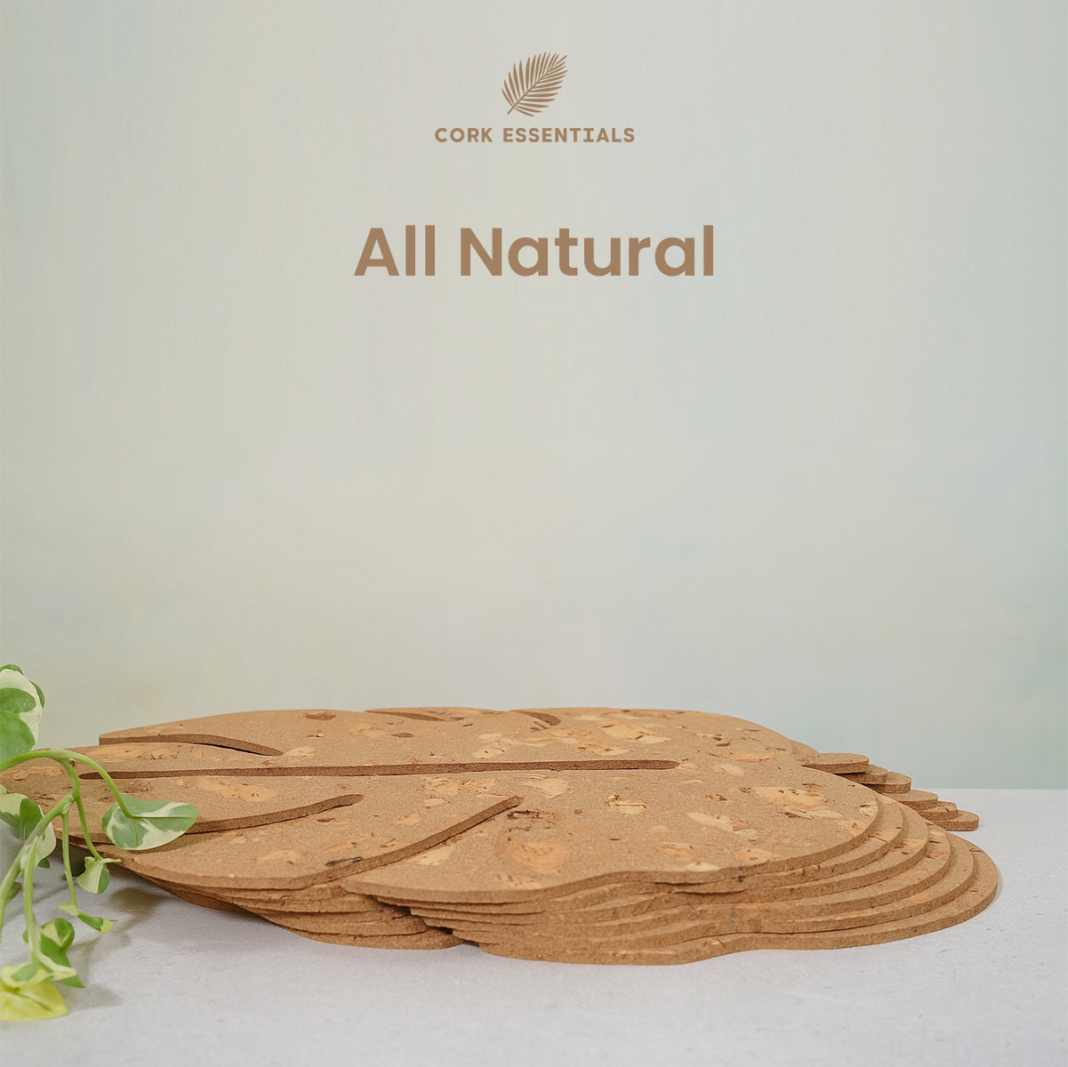 Cork Essentials stacked natural leaf placemats