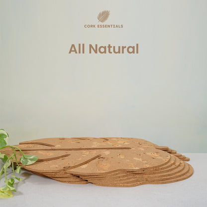 Cork Essentials stacked natural leaf placemats