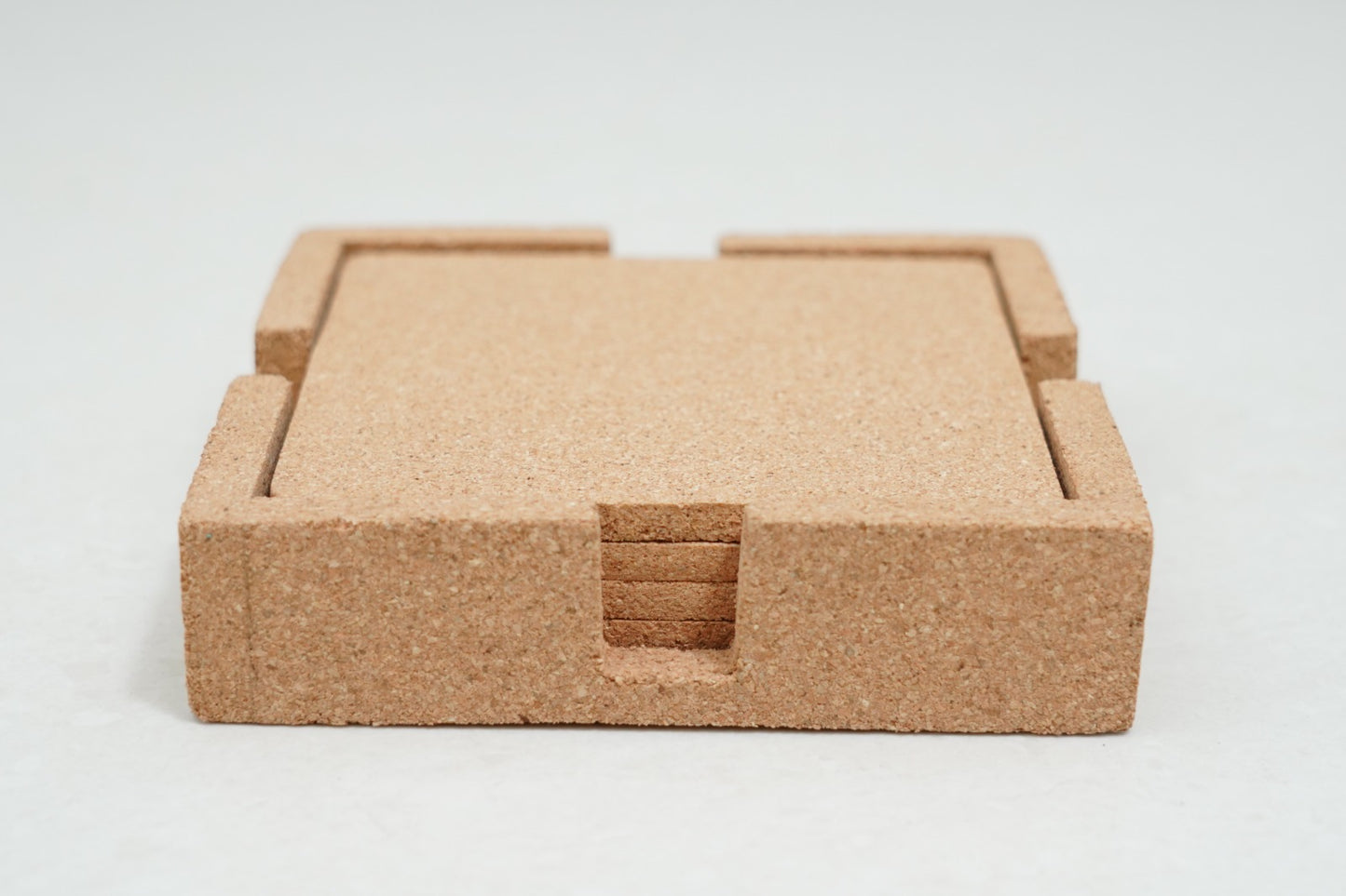 Square cork coasters set in holder by Cork Essentials