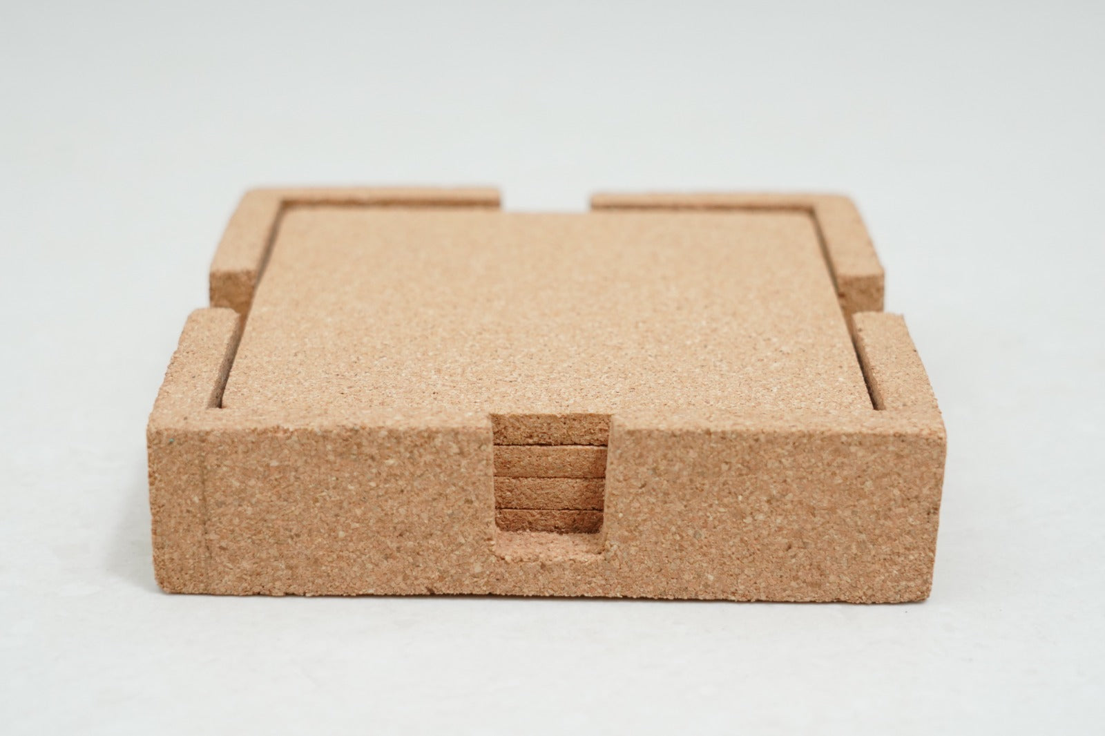 Square cork coasters set in holder by Cork Essentials