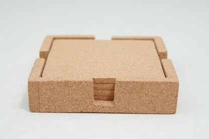 Square cork coasters set in holder by Cork Essentials