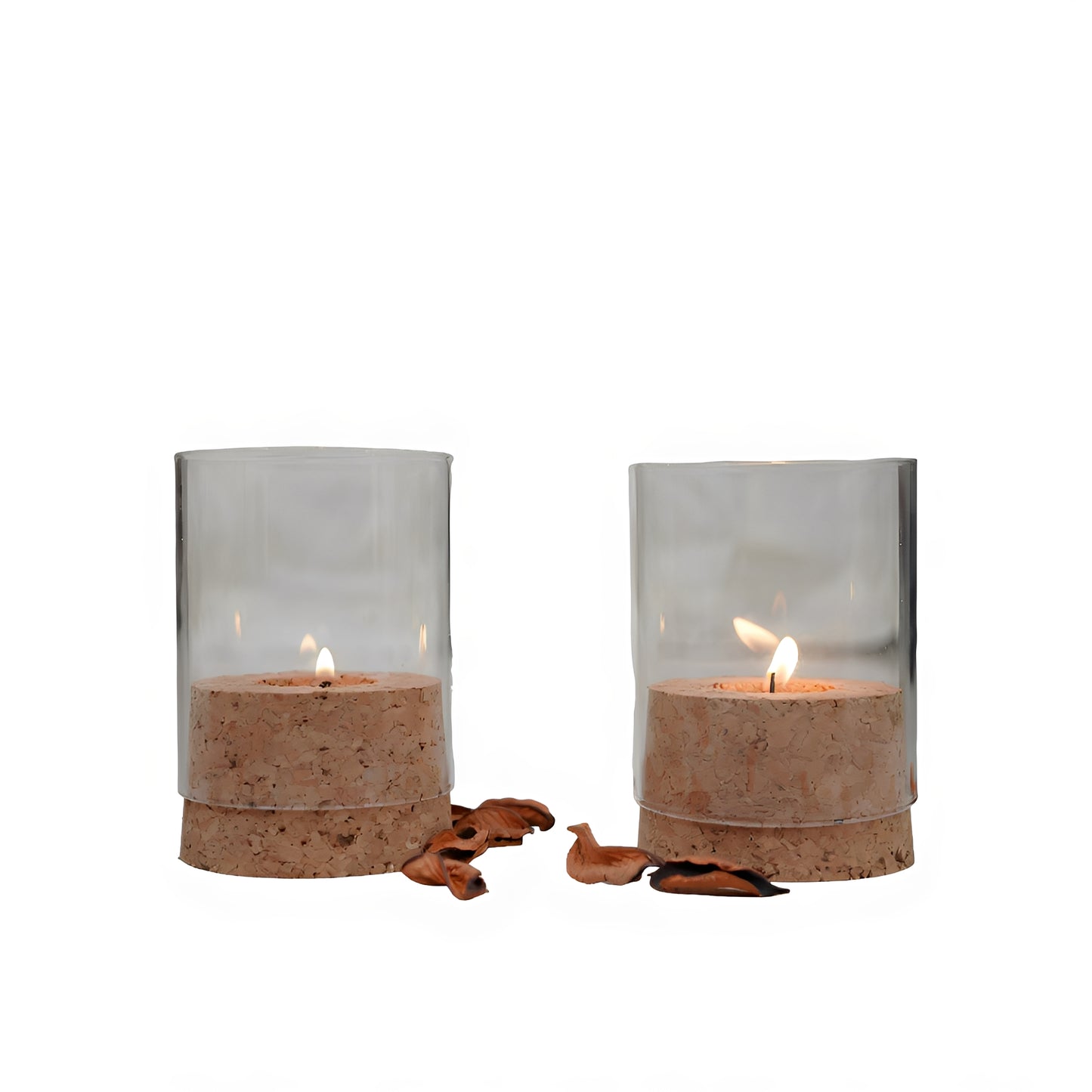 Cork Essentials glass tealight holder on white bg