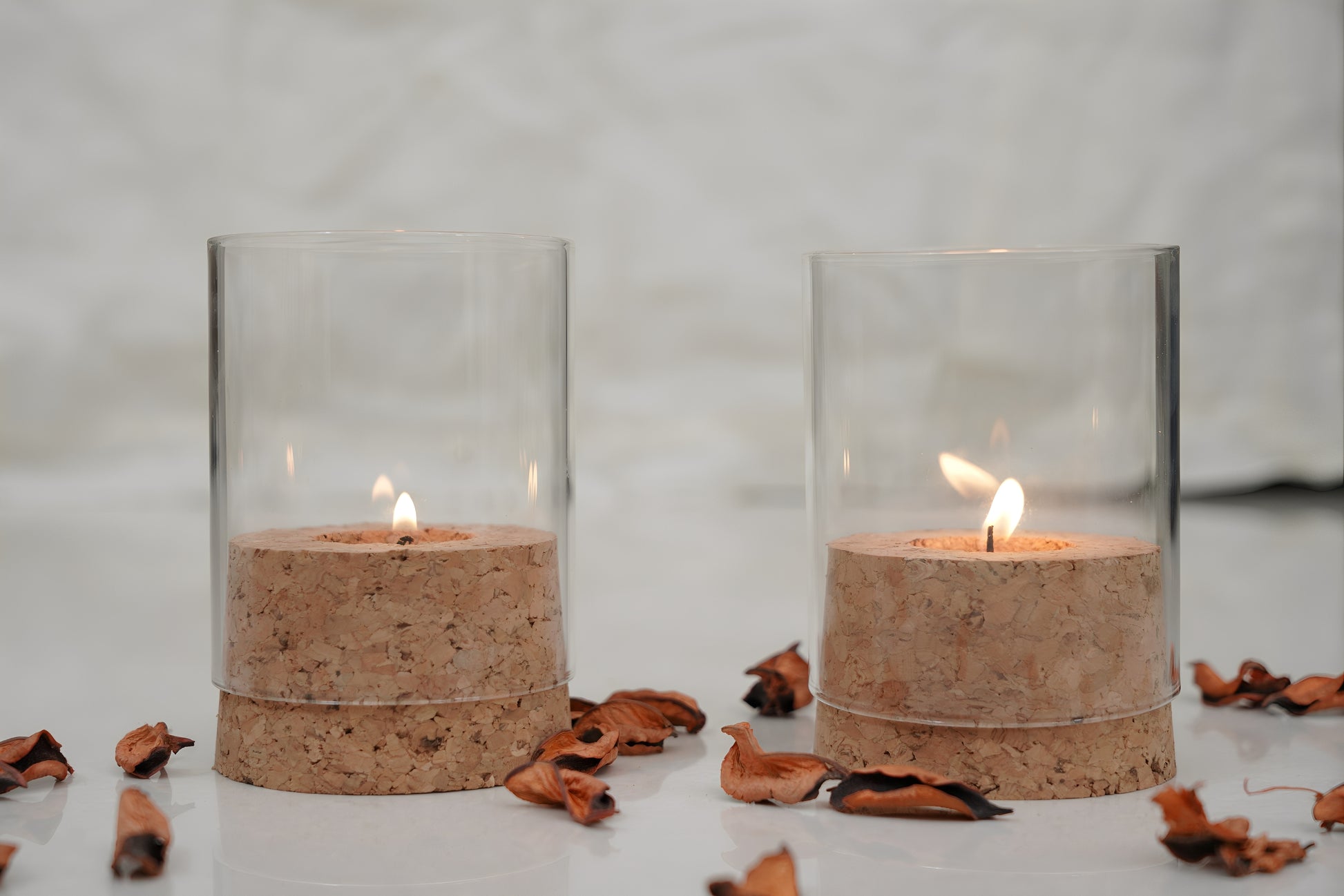 Cork Essentials lit glass tealight holders set