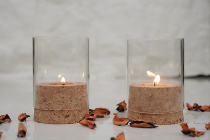 Cork Essentials lit glass tealight holders set